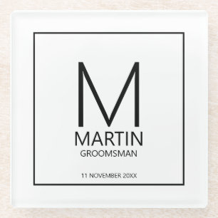 Moderne gepersonaliseerde monogram en naambordjes glazen onderzetter