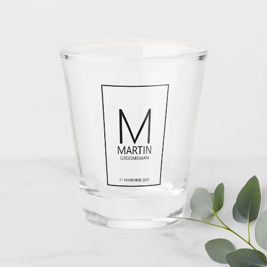 Moderne gepersonaliseerde monogram en naambordjes shot glas
