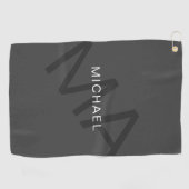 Moderne Gepersonaliseerde Monogram Grijs Golfhanddoek (Horizontaal)