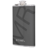 Moderne Gepersonaliseerde Monogram Grijs Heupfles (Links)