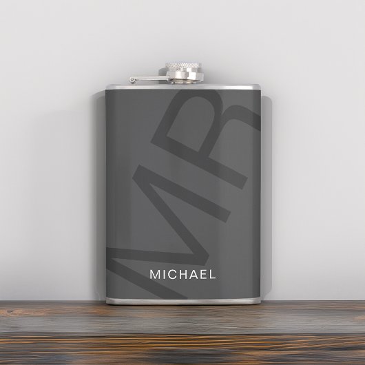 Moderne Gepersonaliseerde Monogram Grijs Heupfles