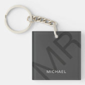 Moderne Gepersonaliseerde Monogram Grijs Sleutelhanger (Voorkant)
