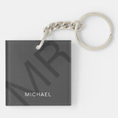 Moderne Gepersonaliseerde Monogram Grijs Sleutelhanger (Achterkant)
