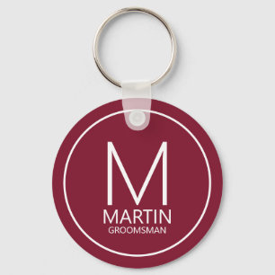 Moderne gepersonaliseerde Monogram & Naam Groomsme Sleutelhanger