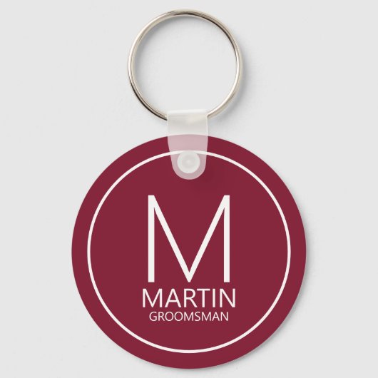 Moderne gepersonaliseerde Monogram & Naam Groomsme Sleutelhanger (Voorkant)