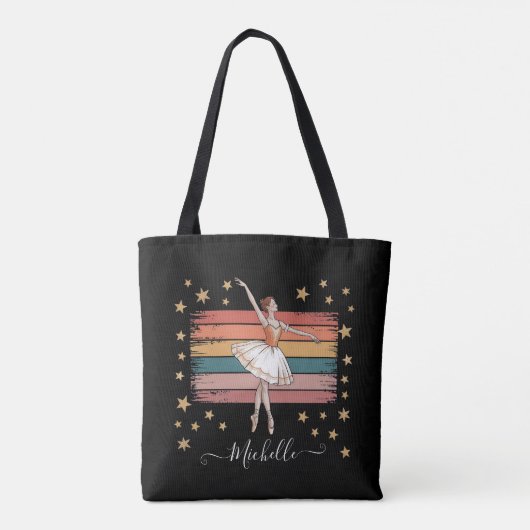 Moderne Gepersonaliseerde Naam Ballet Ballerina zw Tote Bag (Achterkant)