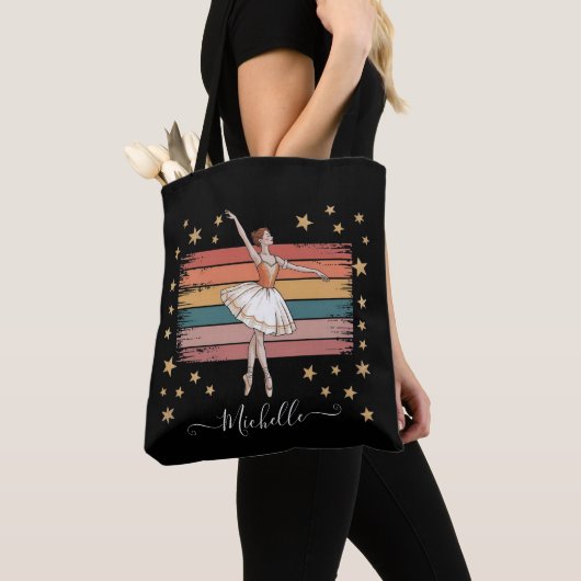 Moderne Gepersonaliseerde Naam Ballet Ballerina zw Tote Bag (Dichtbij)