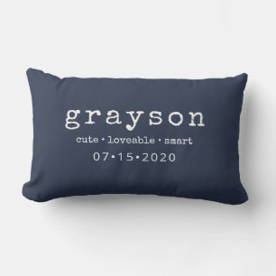 Moderne Gepersonaliseerde Naam Geboortedatum Blauw Kussen