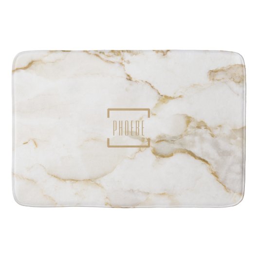 Moderne gepersonaliseerde naam goud effect marmer badmat (Voorkant)