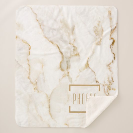 Moderne Gepersonaliseerde Naam Goud Effect Marmer Sherpa Deken (Voorkant)