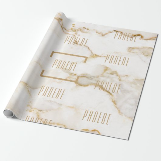 Moderne gepersonaliseerde naam goudeffect marmer cadeaupapier (Uitgerold)