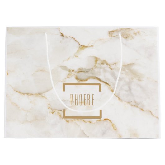 Moderne gepersonaliseerde naam goudeffect marmer groot cadeauzakje (Voorkant)