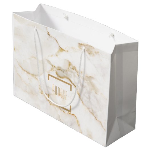 Moderne gepersonaliseerde naam goudeffect marmer groot cadeauzakje (Achterkant Gekanteld)