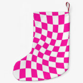 Moderne gepersonaliseerde naam Hot Pink Checkered Kleine Kerstsok (Achterkant)