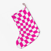 Moderne gepersonaliseerde naam Hot Pink Checkered Kleine Kerstsok (Achterkant (Hangend))