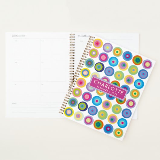 Moderne gepersonaliseerde naam kleurrijke cirkels planner (Display)