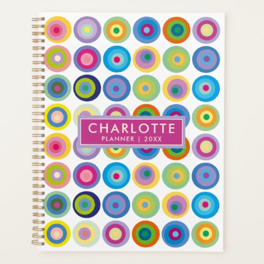 Moderne gepersonaliseerde naam kleurrijke cirkels  planner (Voorkant)