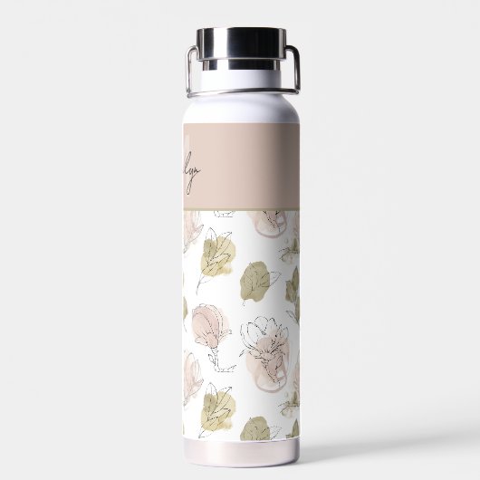 Moderne gepersonaliseerde naam Monogram Floral Waterfles (Achterkant)