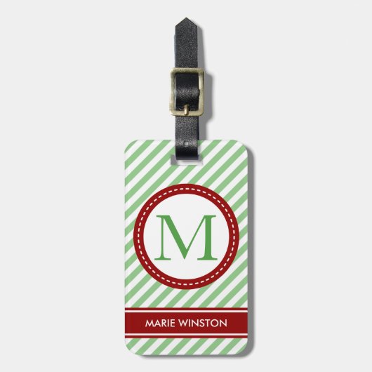 moderne gepersonaliseerde naam monogram gestreepte bagagelabel (Voorkant verticaal)