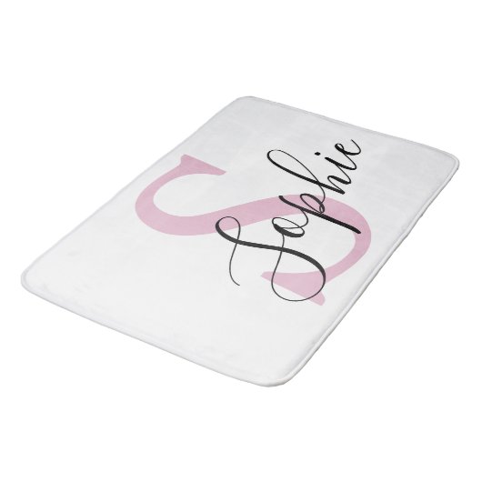 Moderne gepersonaliseerde naam Monogram roze Badmat (Gekanteld)