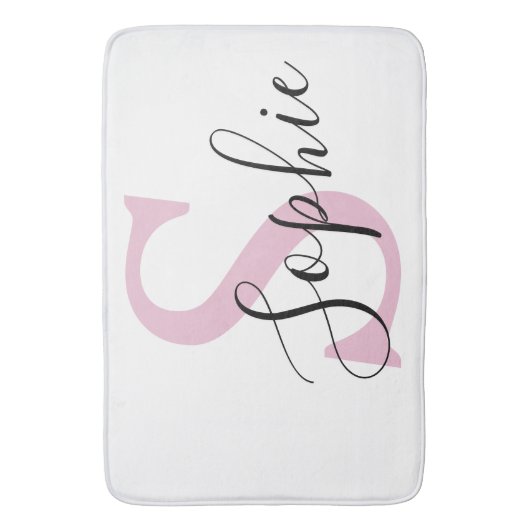 Moderne gepersonaliseerde naam Monogram roze Badmat (Voorkant Verticaal)