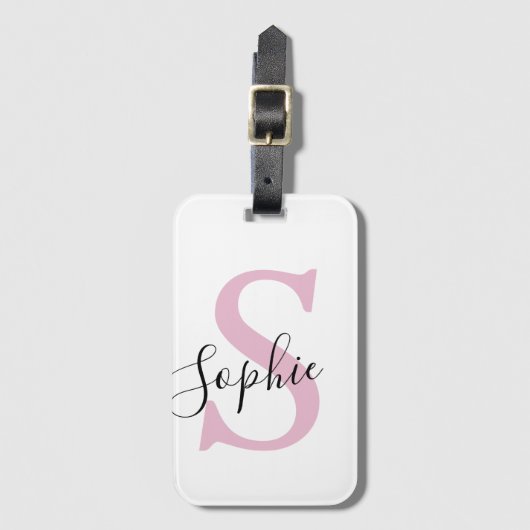 Moderne gepersonaliseerde naam Monogram roze Bagagelabel (Voorkant (verticaal))