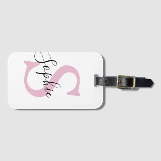 Moderne gepersonaliseerde naam Monogram roze Bagagelabel (Voorkant (horizontaal))