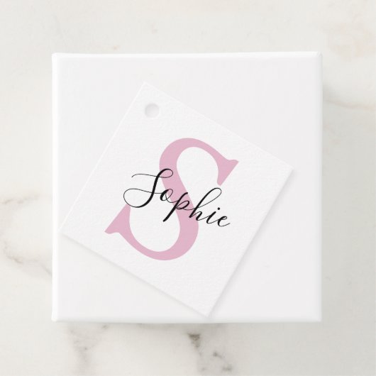 Moderne gepersonaliseerde naam Monogram roze Bedankjes Labels (In situ)