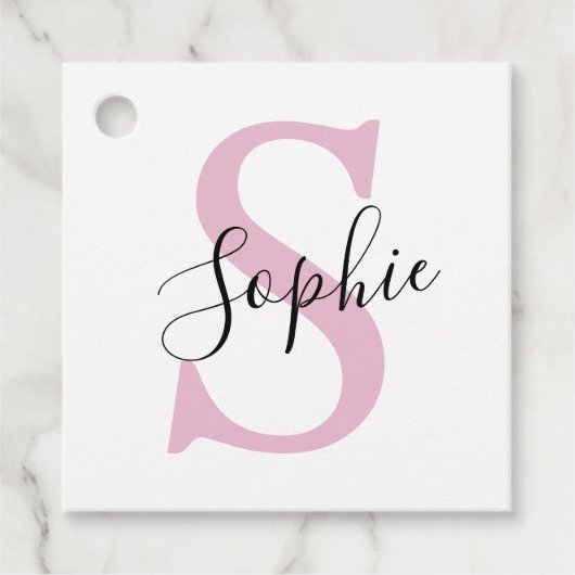 Moderne gepersonaliseerde naam Monogram roze Bedankjes Labels (Voorkant)