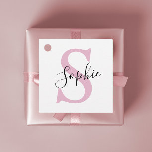Moderne gepersonaliseerde naam Monogram roze Bedankjes Labels