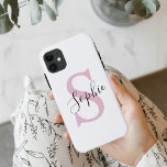 Moderne gepersonaliseerde naam Monogram roze Case-Mate iPhone Case<br><div class="desc">Moderne gepersonaliseerde naam Monogram roze</div>