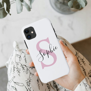 Moderne gepersonaliseerde naam Monogram roze Case-Mate iPhone Case