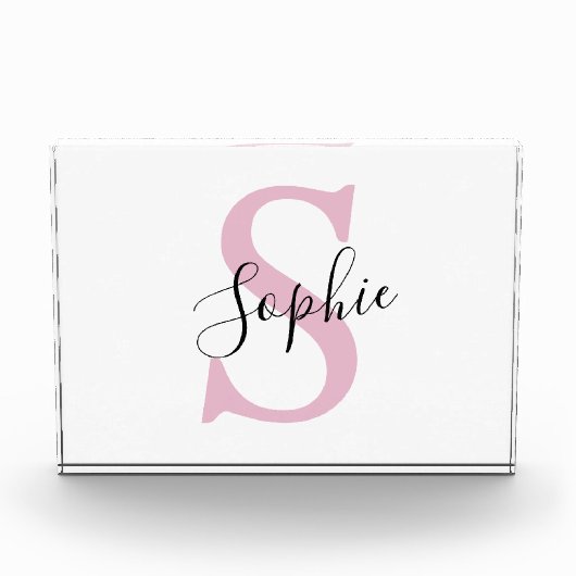 Moderne gepersonaliseerde naam Monogram roze Fotoblokken (Voorkant)