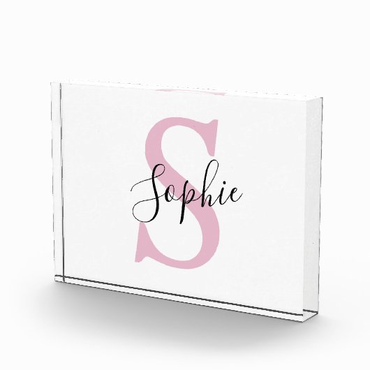 Moderne gepersonaliseerde naam Monogram roze Fotoblokken (Rechts)