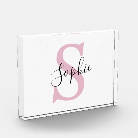 Moderne gepersonaliseerde naam Monogram roze Fotoblokken (Links)