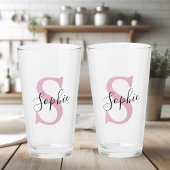 Moderne gepersonaliseerde naam Monogram roze Glas