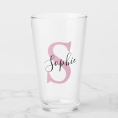 Moderne gepersonaliseerde naam Monogram roze Glas (Voorkant)