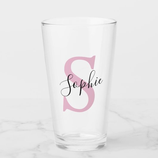 Moderne gepersonaliseerde naam Monogram roze Glas (Voorkant)