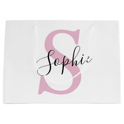 Moderne gepersonaliseerde naam Monogram roze Groot Cadeauzakje (Voorkant)