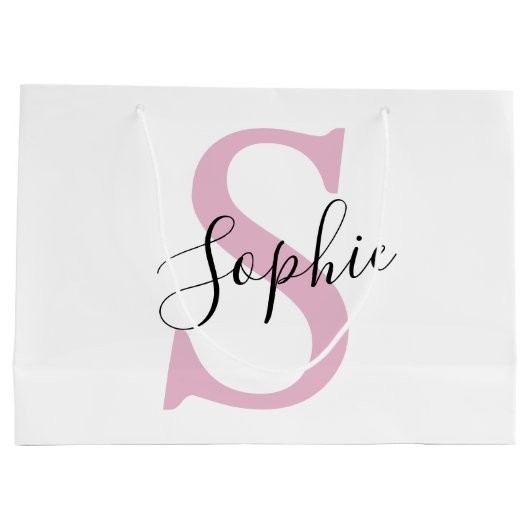 Moderne gepersonaliseerde naam Monogram roze Groot Cadeauzakje (Achterkant)