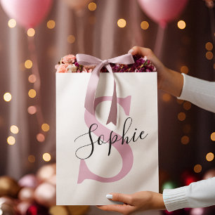 Moderne gepersonaliseerde naam Monogram roze Groot Cadeauzakje