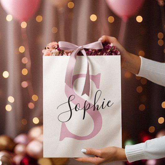 Moderne gepersonaliseerde naam Monogram roze Groot Cadeauzakje