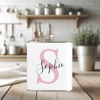 Moderne gepersonaliseerde naam Monogram roze Heupfles
