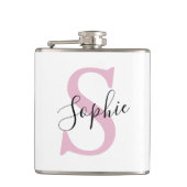 Moderne gepersonaliseerde naam Monogram roze Heupfles (Voorkant)