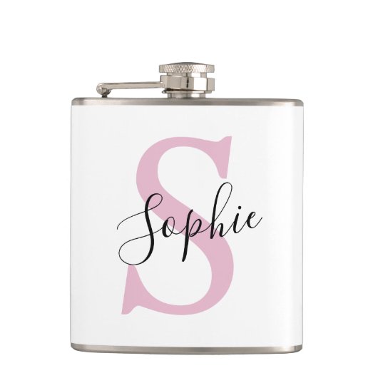 Moderne gepersonaliseerde naam Monogram roze Heupfles (Voorkant)