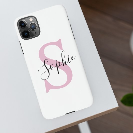 Moderne gepersonaliseerde naam Monogram roze iPhone Hoesje
