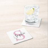 Moderne gepersonaliseerde naam Monogram roze Kartonnen Onderzetters (Insitu)