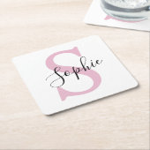 Moderne gepersonaliseerde naam Monogram roze Kartonnen Onderzetters (Schuin)
