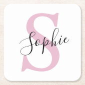 Moderne gepersonaliseerde naam Monogram roze Kartonnen Onderzetters (Voorkant)