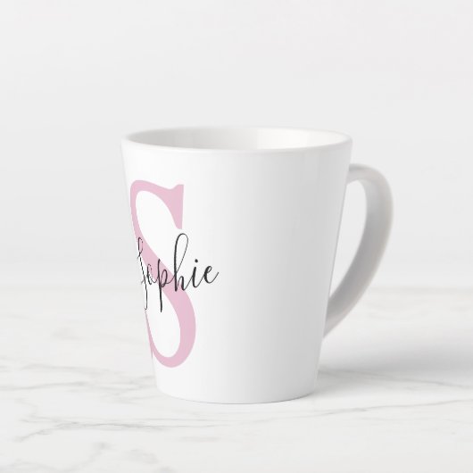 Moderne gepersonaliseerde naam Monogram roze Latte Mok (Rechterhoek)